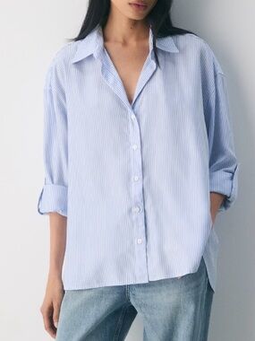 Babaton Blue & White Pinstripe Dress Shirt